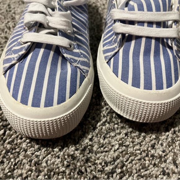 Superga Striped Canvas Sneakers in Blue and White - Picture 7 of 9